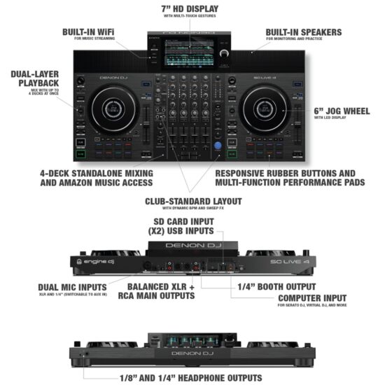 Denon DJ standalone DJ-kontroller SC LIVE 4 omaduste nimekiri