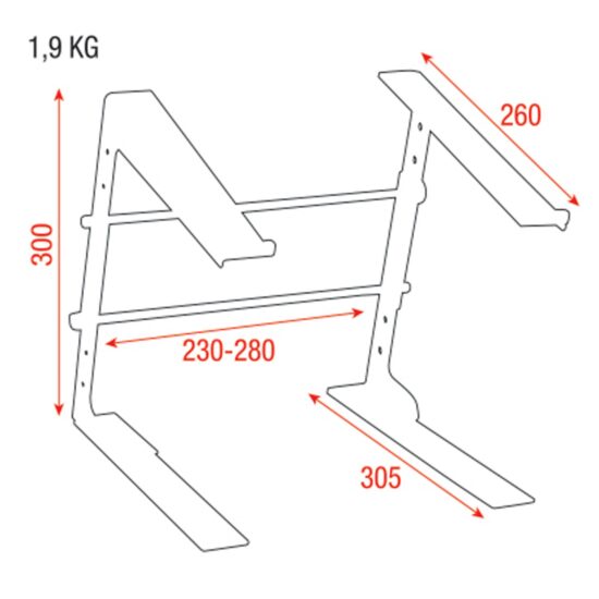 Showgear sülearvutialus Laptop Stand joonis koos mõõtudega