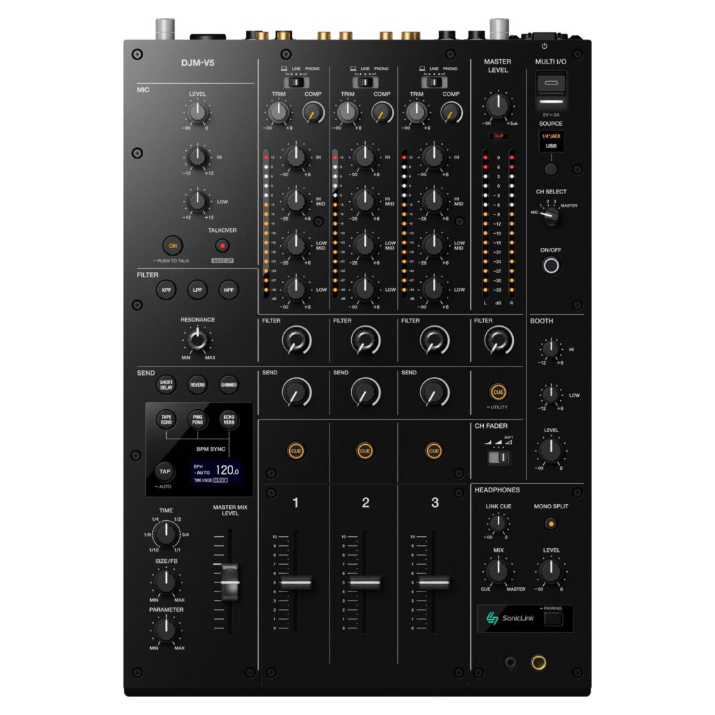 AlphaTheta DJM-V5 DJ-mikserpult pealt
