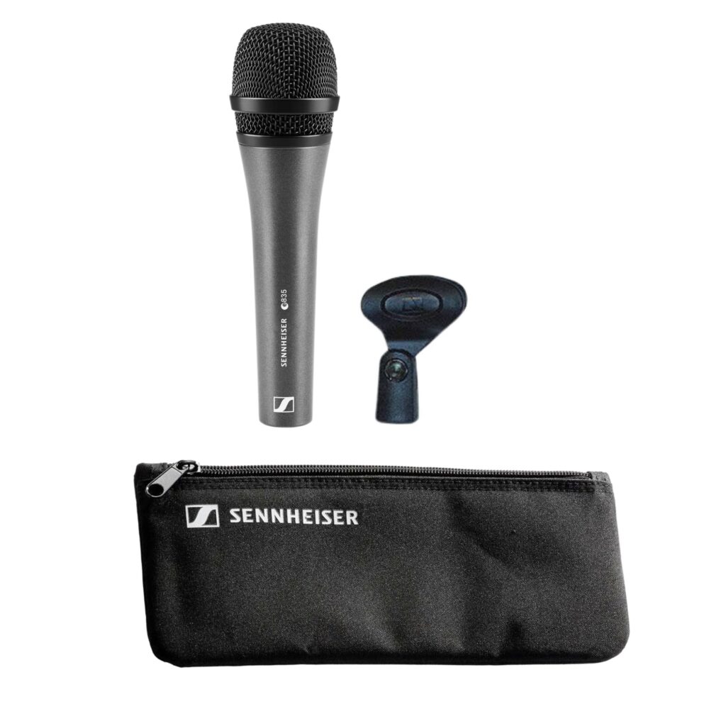 Sennheiser dünaamiline vokaalimikrofon E 835, mikrofoniklips ja -kott